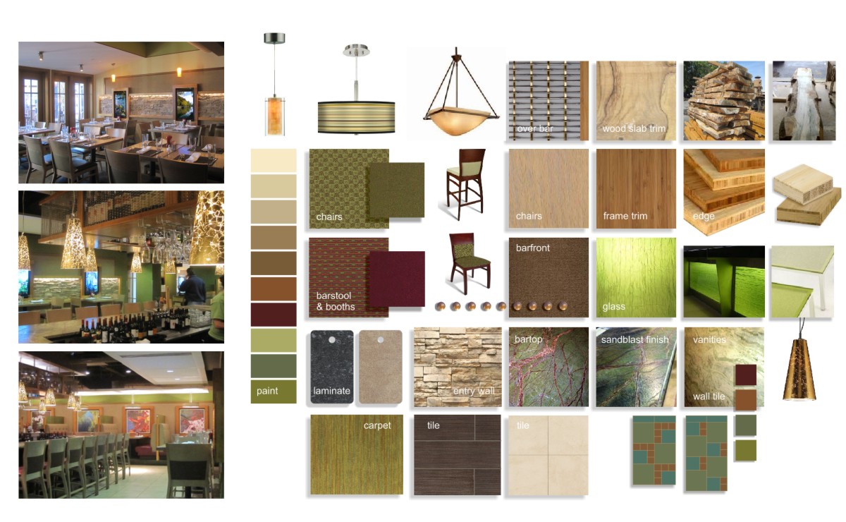 A mosaic of images showing various colors and finishes individually and also as the finished project.